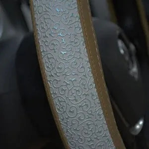 Carved ice silk steering wheel cover in blue on black colour for 38cm diameter steering wheel