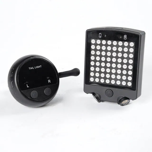 Black LED bicycle turn signal with wireless remote control dot matrix display and laser line