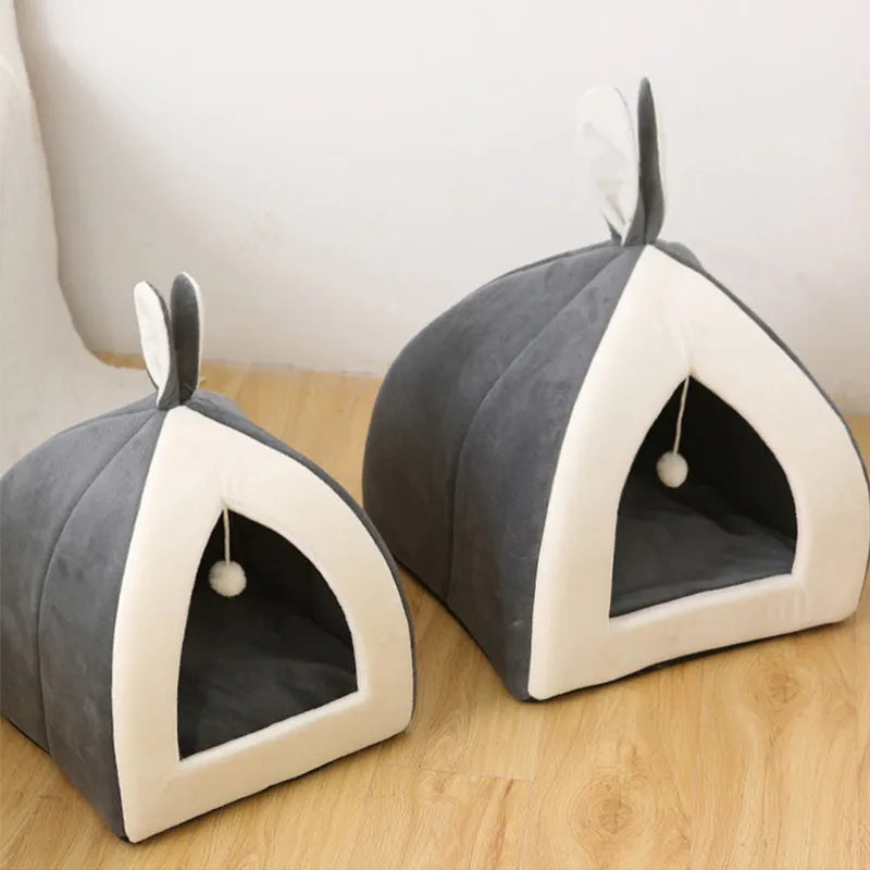 Rabbit Ear Mongolian Nest pet bed in Arctic velvet and PP cotton, grey colour, for cats and dogs