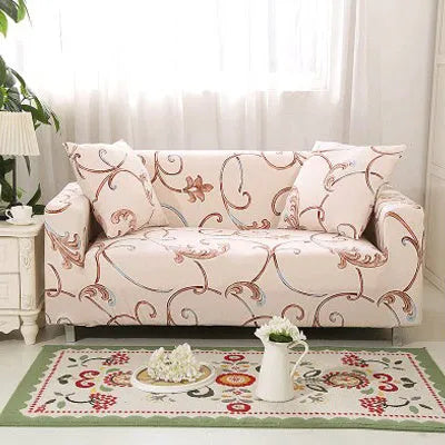 Printed geometric stretch sofa slipcover on double seat sofa in modern simplicity style