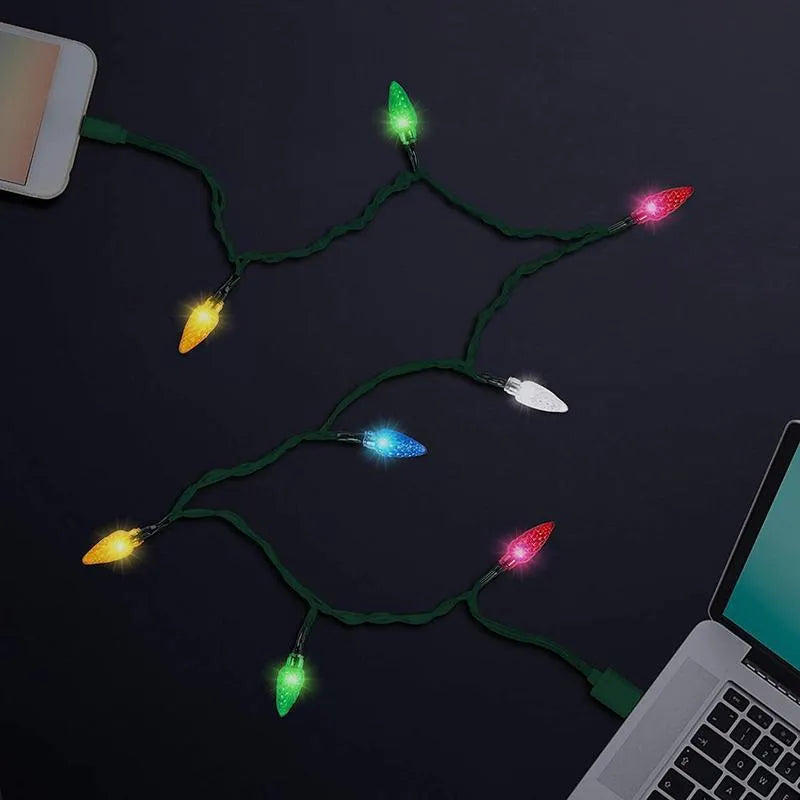 Green USB charging cable with 10 flashing LED lights for Christmas decoration and device charging