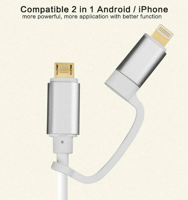 2 in 1 plug-and-play HDMI cable adapter with silver housing and 2 metre length