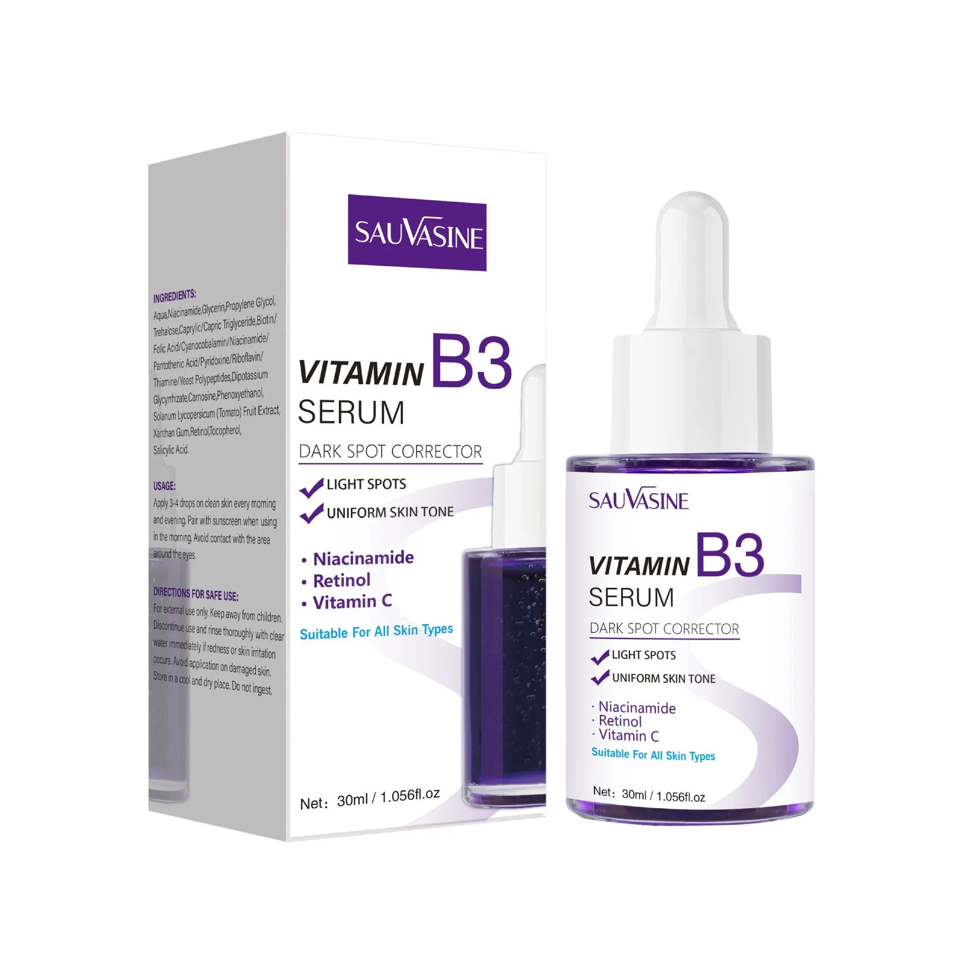 30ml Vitamin B3 facial essence in pump bottle for nourishing and firming skincare