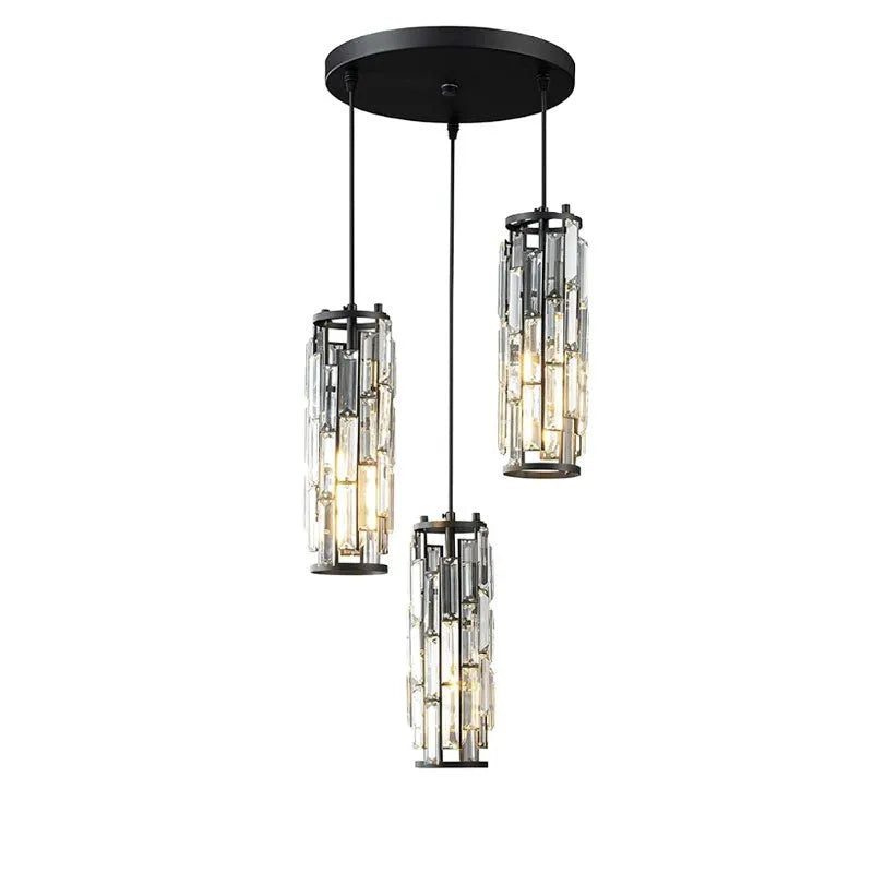 Single head industrial droplight ceiling pendant with crystal detail in black, chrome, or gold finish.