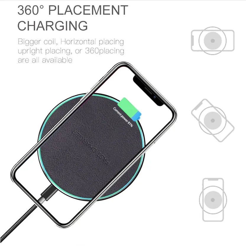 Black Qi wireless charging pad with magnetic phone case holder for Phone 11