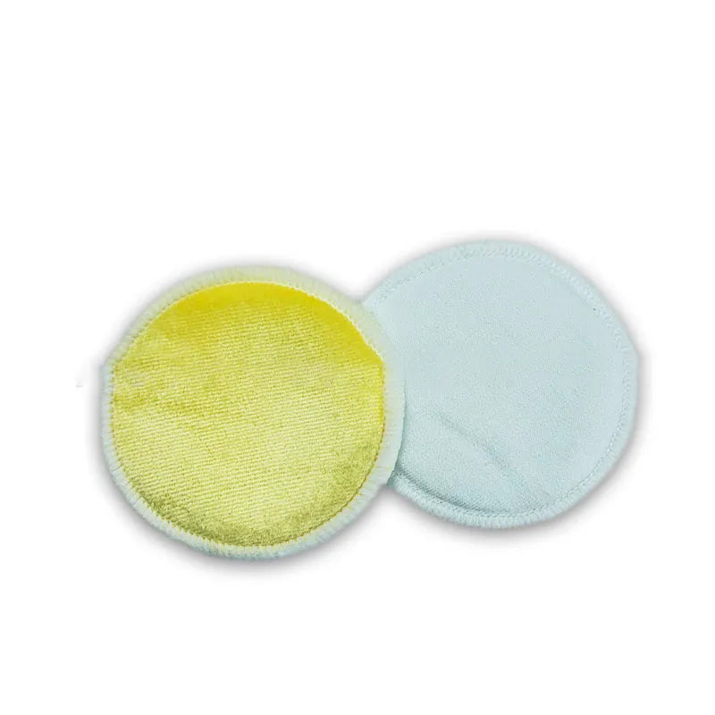 Velvet makeup remover pads in light blue and pink colours with cotton mesh storage bag