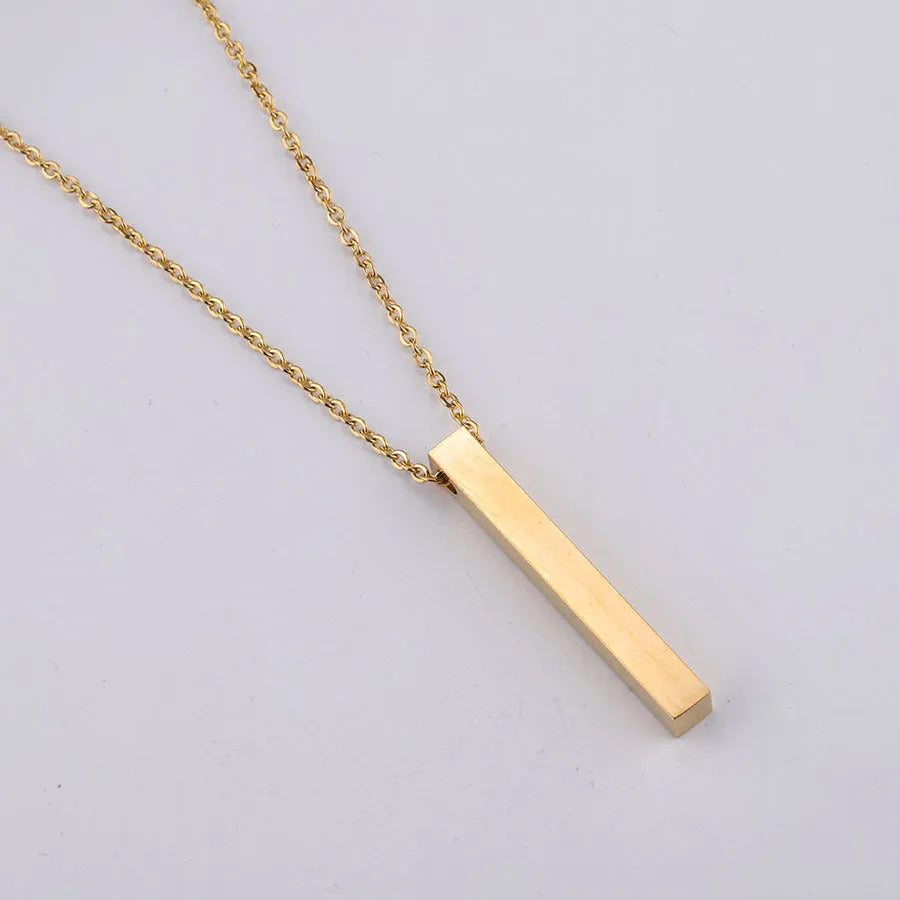 3D engraved bar necklace in colour-plated finish on adjustable stainless steel link chain