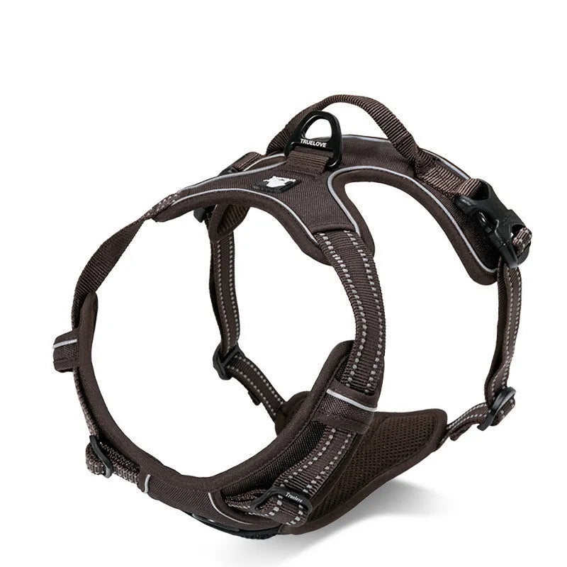 Truelove reflective nylon dog harness in orange with 3M webbing and back handle on a white background