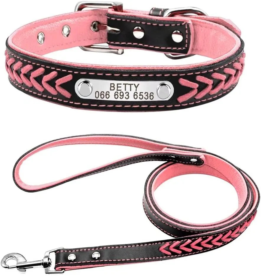 Engraved leather anti-lost dog tag for puppies in blue pink red with fast release