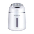 Mini ultrasonic USB humidifier four-in-one with USB mini fan and LED light, 330ml, 139*96*96mm, Blue Pink White