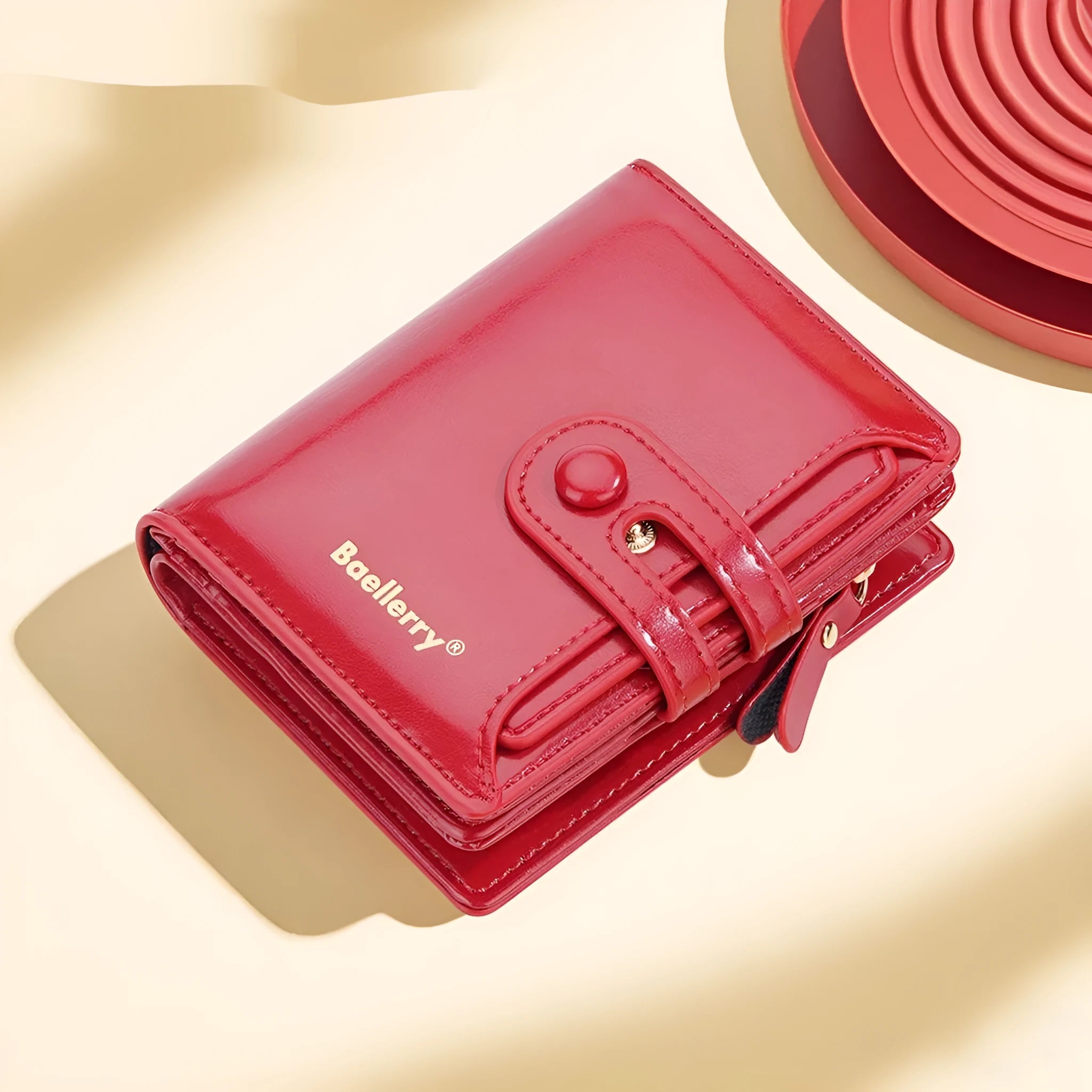 A compact PU leather women's wallet in one of eight available colours, showing a card holder design.