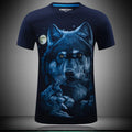 Wolf design 3D print cotton loose fit t-shirt in black round neck short sleeve