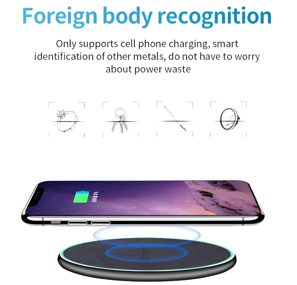 Black Qi wireless charging pad with magnetic phone case holder for Phone 11