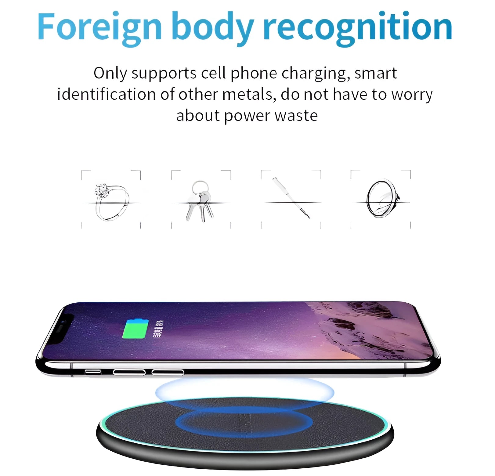 Black Qi wireless charging pad with magnetic phone case holder for Phone 11
