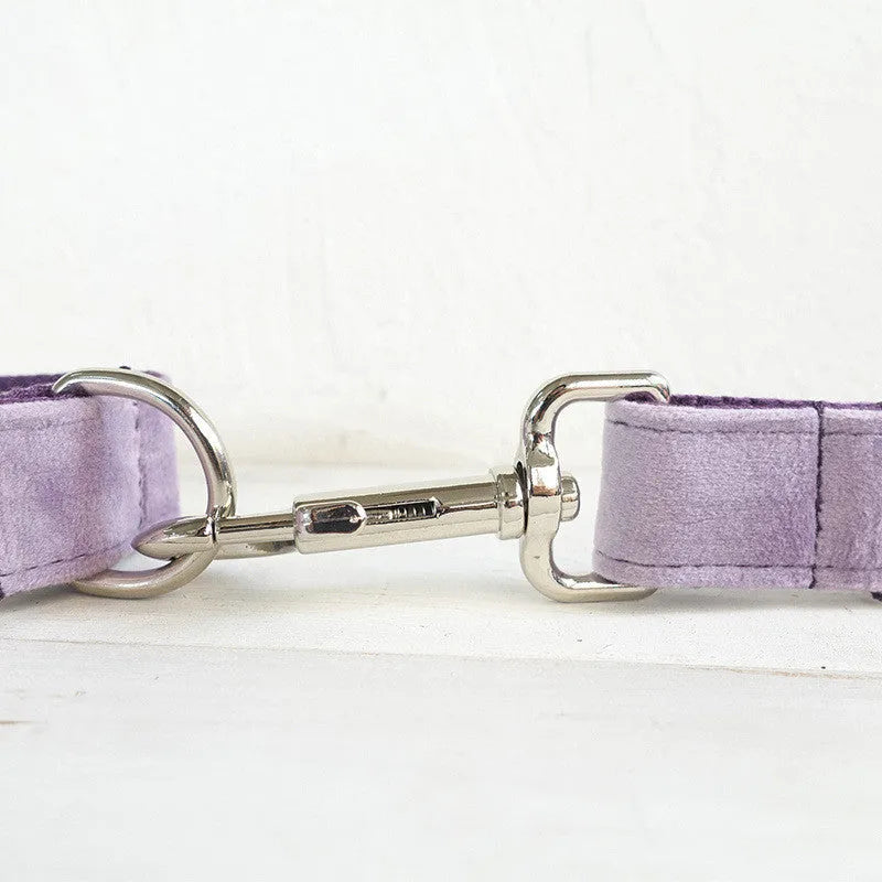 MUTTCO light purple thick velvet dog traction belt set with drawstring, collar, leash and tie in polyester
