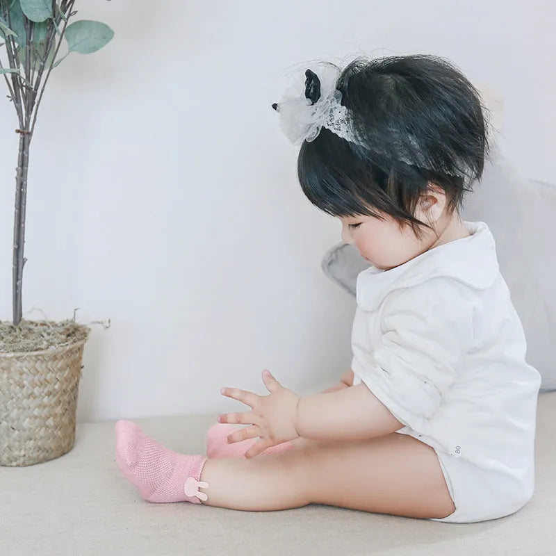 Newborn cotton summer mesh socks for babies 0-5 years, available in multiple colour styles and sizes
