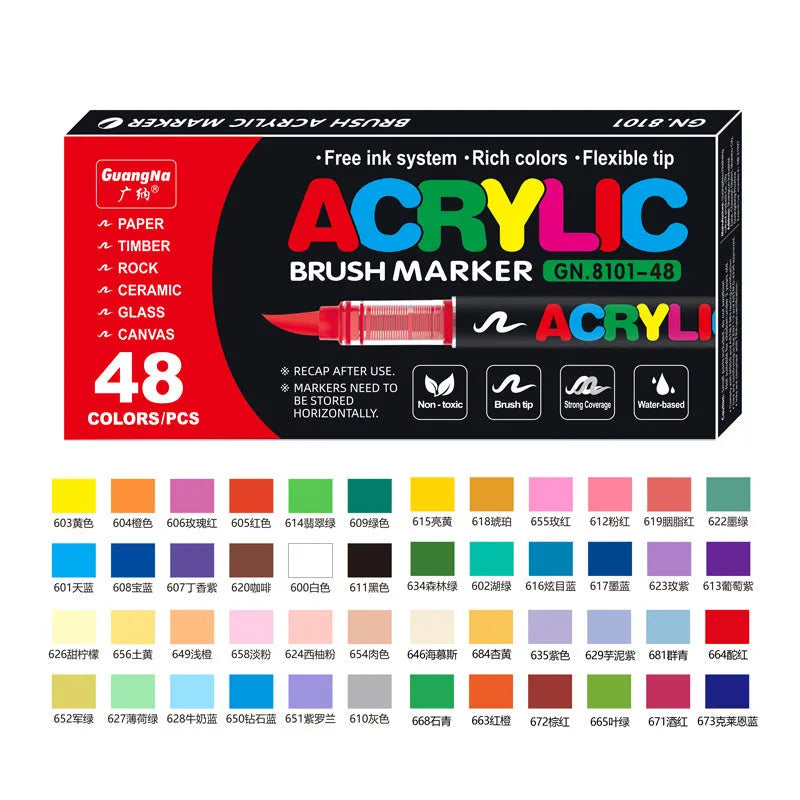 Set of straight liquid acrylic marker pens for art painting and graffiti in various colours.