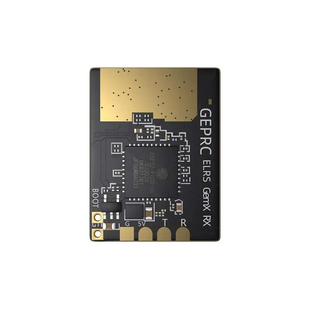 GEPRC GAP F7 Dual-frequency ELRS receiver unit with two T-shaped antennas and installation accessories.