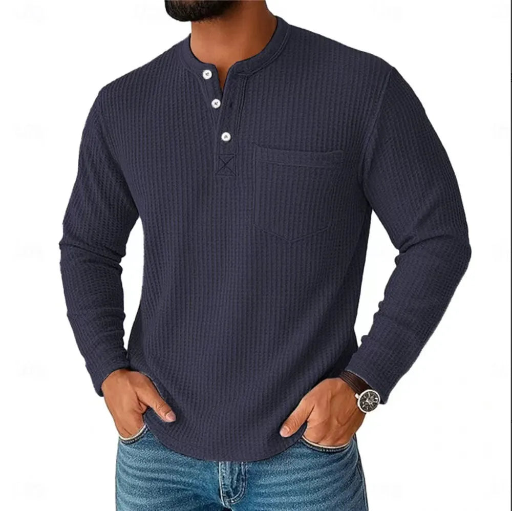 Men's long sleeve Henley shirt casual jacket with collar button front in light gray colour