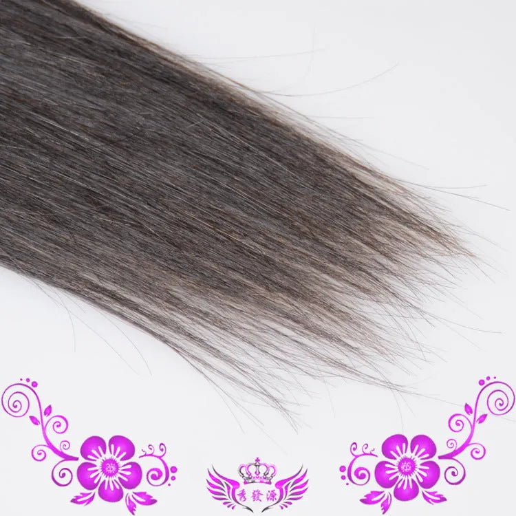 Real human hair hair piece in natural colour with silk base, 20 inch length