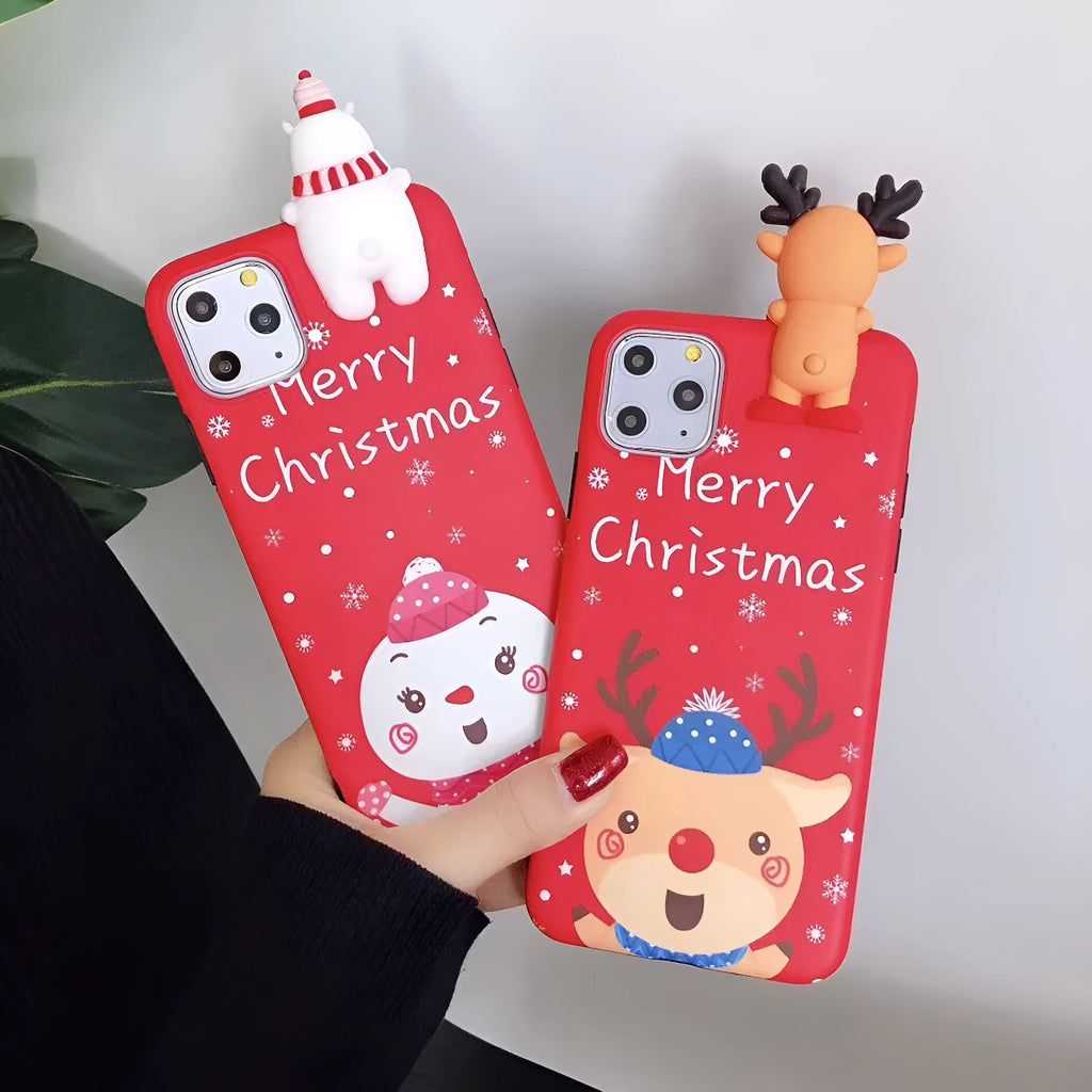 Silicone Christmas phone case back cover for iPhone in festive red and green colours.