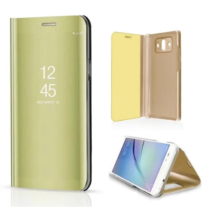 Smart mirror flip Huawei phone case in waterproof PVC, shown in a solid colour finish for Mate and P10 models