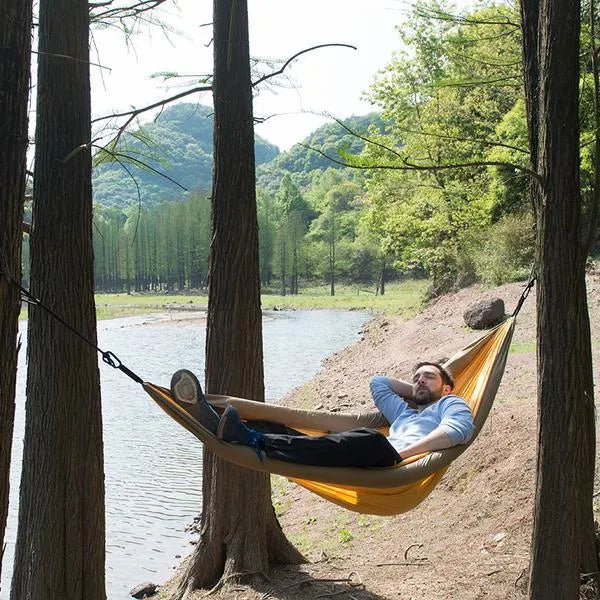 Anti rollover double camping hammock in blue with 201T high fibre nylon surface