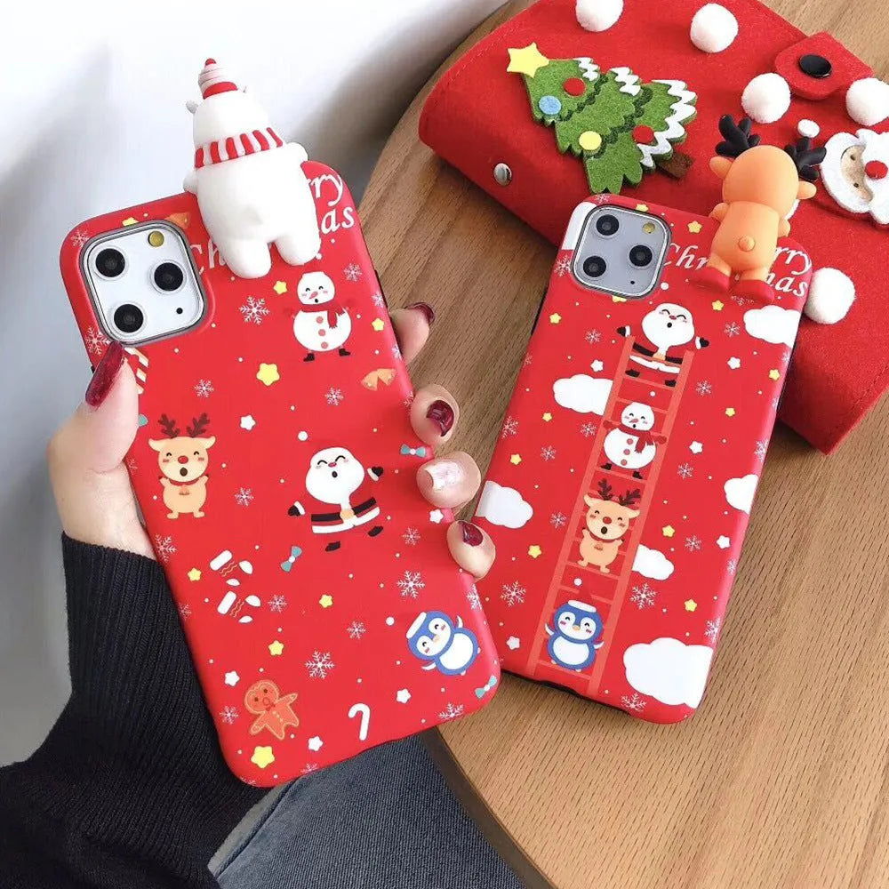 Silicone Christmas phone case back cover for iPhone in festive red and green colours.