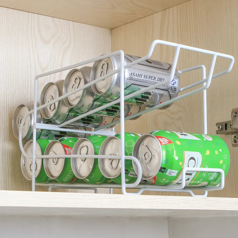 Double-layer iron kitchen storage rack in picture colour, 28x18x14cm, for cans and desktop organisation