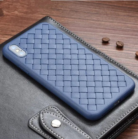 Luxury grid weaving pattern iPhone case in TPU material with hollow cooling design and raised screen protection