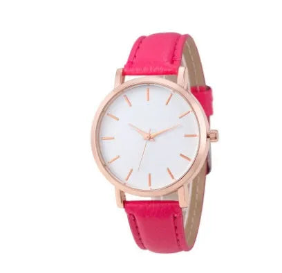 Square quartz watch with PU leather strap and alloy case in a selection of colours on a white background.