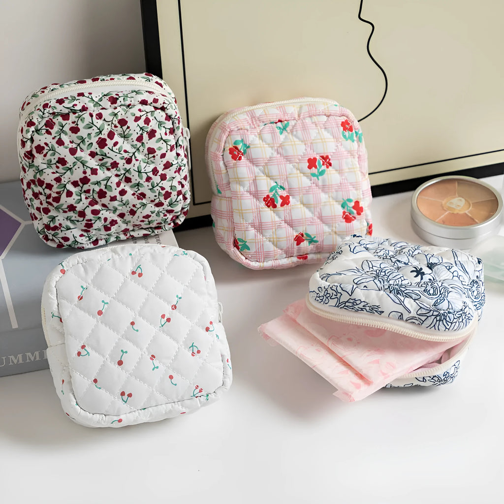 Women's polyester key storage bag with floral patterns including cherry design and red small flower options