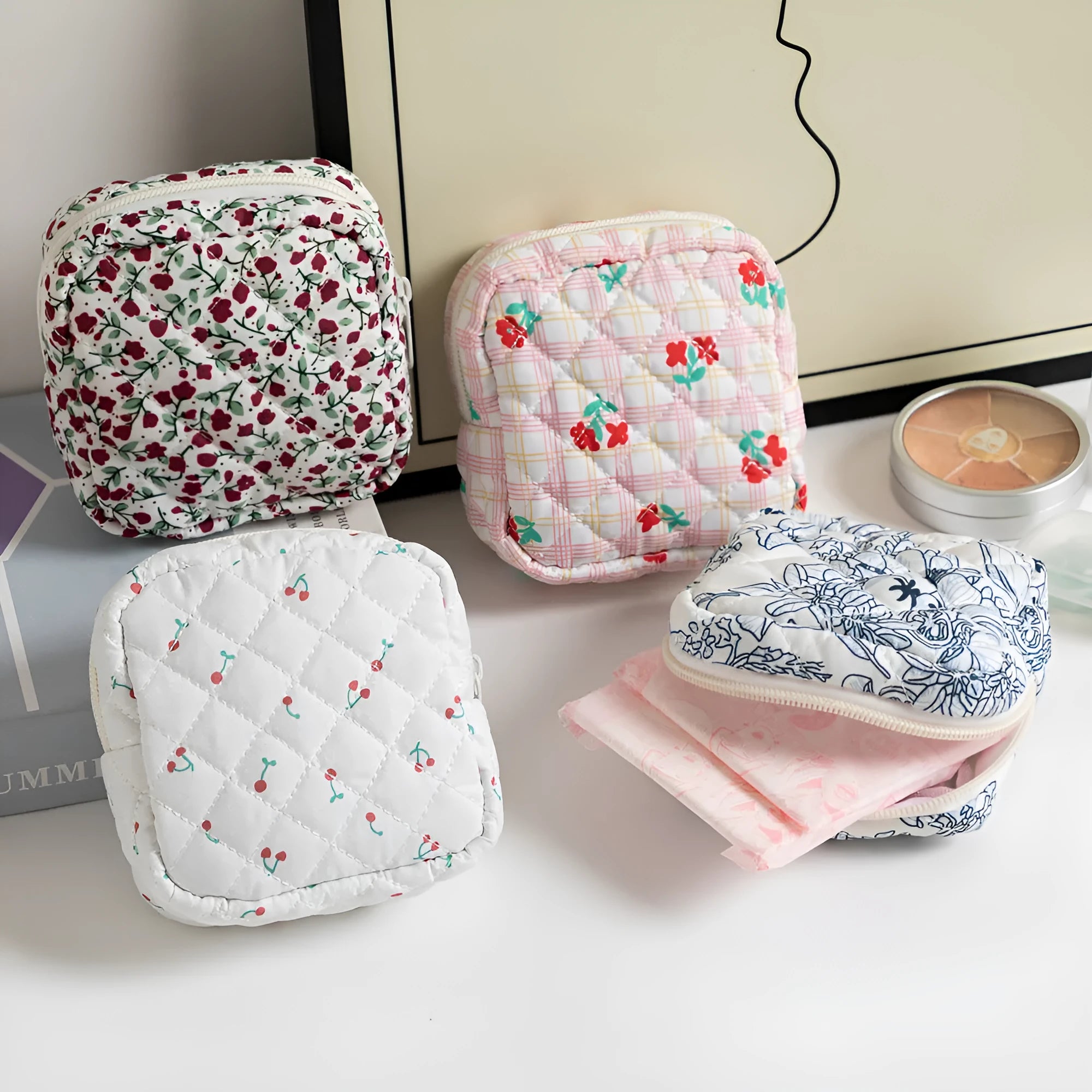 Women's polyester key storage bag with floral patterns including cherry design and red small flower options