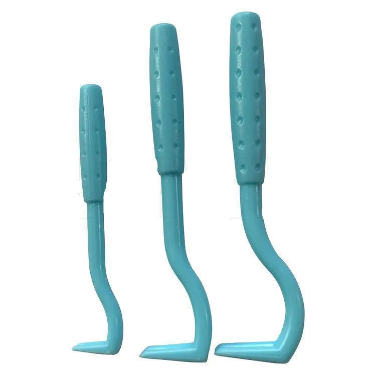 Plastic flea and tick extractor tool in blue or green for dogs and cats