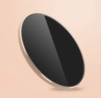 Ultra-thin aluminium wireless charger in metallic finish showing micro USB port
