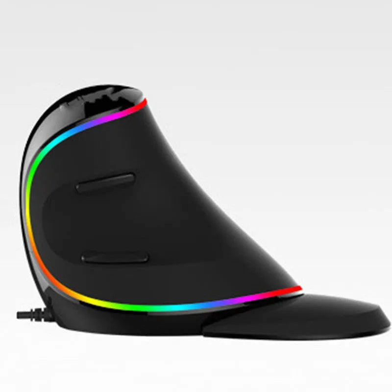 Vertical ergonomic snail-shaped RGB wired mouse with USB cable, available in three styles.