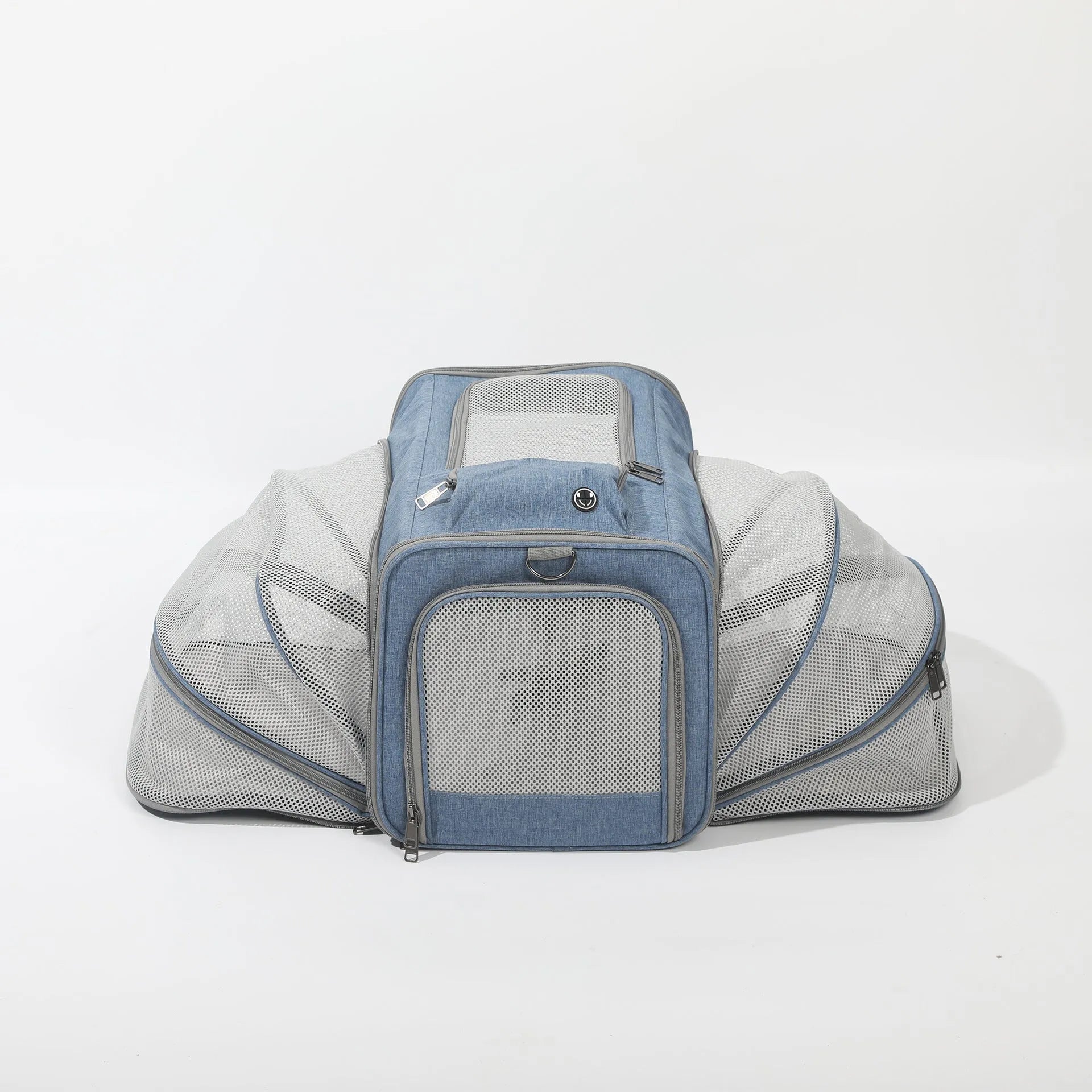 Oxford cloth cat carrier bag in beige extendable style on light background