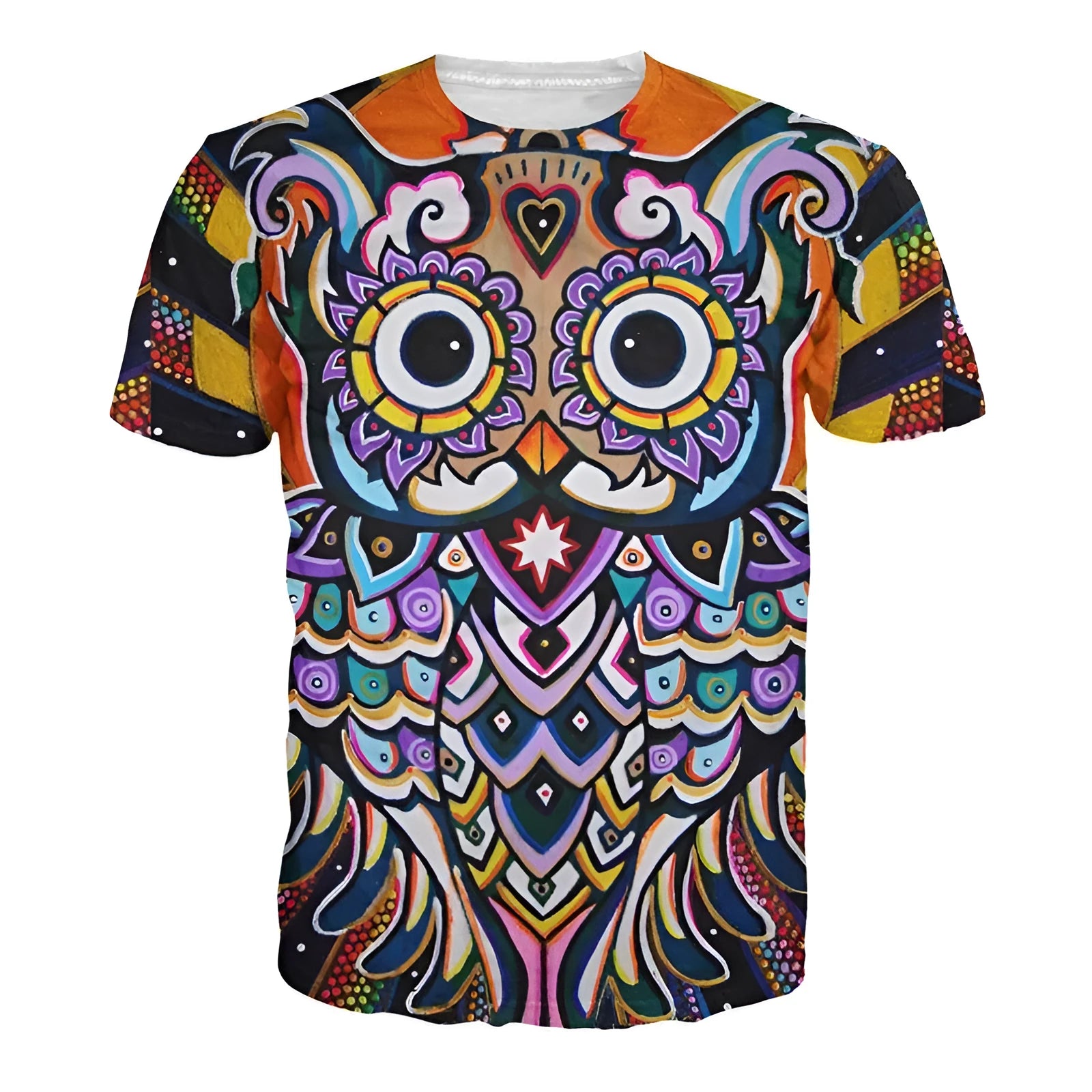 Free shipping 3D printed psychedelic owl O-neck T-shirt for men and women, summer top in size S to 6XL