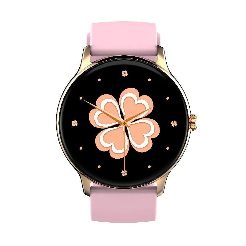 Black Bluetooth sports watch with blood pressure monitoring on a silicone strap, showing its 1.28-inch screen.
