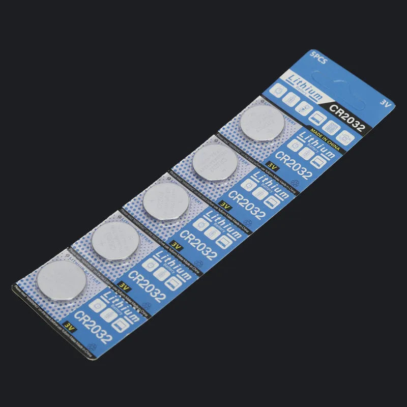 Pack of five CR2032 3V lithium button batteries on a blister card