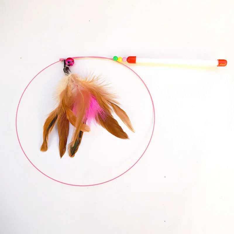 Pet cat toy set with cat stick mouse and sisal ball in multicolor random assortment for indoor cats.
