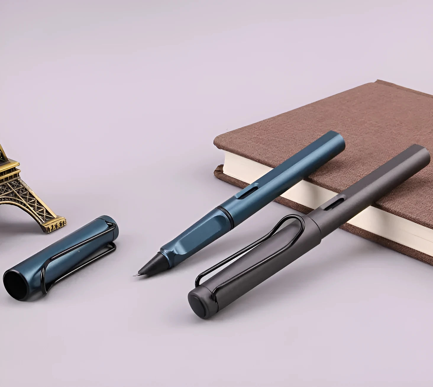 Black or blue fountain pen with frosted ink window showing cartridge, choice of 0.38mm or 0.5mm nib.