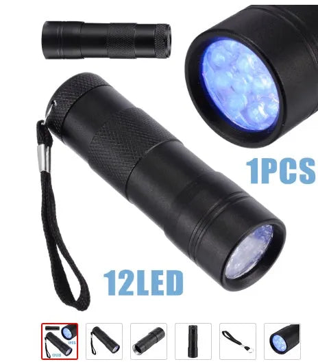 Black UVC LED UV torch light handheld currency detector with rear switch