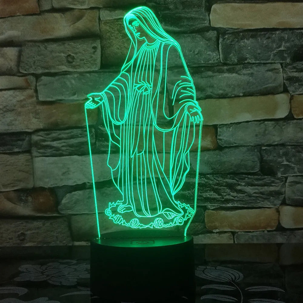 3D LED night light for kids with colourful dual-ring pattern on acrylic panel and remote control.