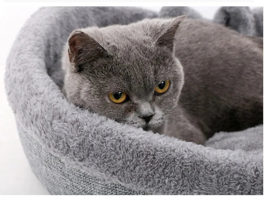 Heart-shaped soft cloth pet bed in grey or pink, sizes M L XL for cats, puppies, and dogs