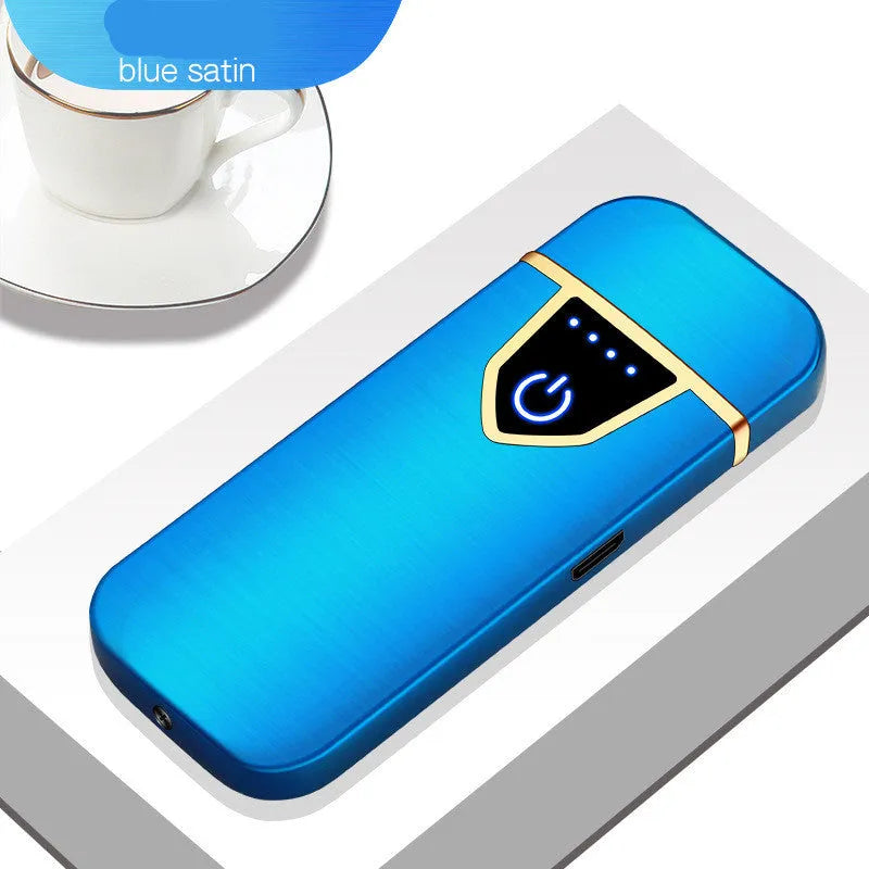 Personalised creative fingerprint induction charging cigarette lighter in black, USB rechargeable, plastic and zinc alloy construction