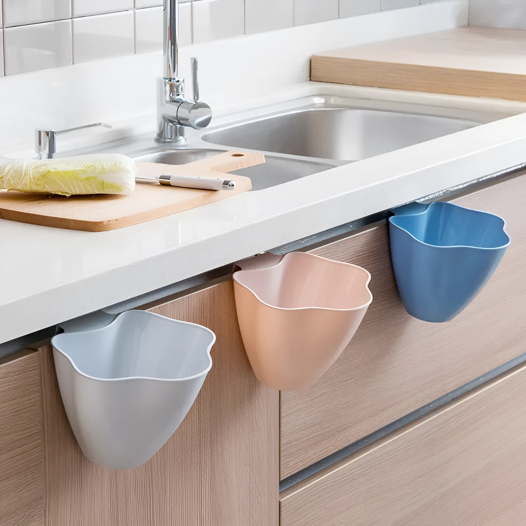 Compact PP cabinet trash can 21x16x14cm in Nordic grey, pink, or blue for kitchen waste