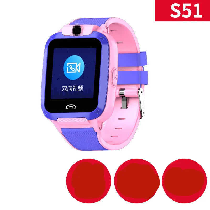 Blue children's smartwatch with a 1.44-inch touch screen for video calls and GPS tracking on a silicone strap.
