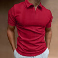 Men's striped V-neck short sleeve polo shirt in a cotton blend fabric for summer sports.