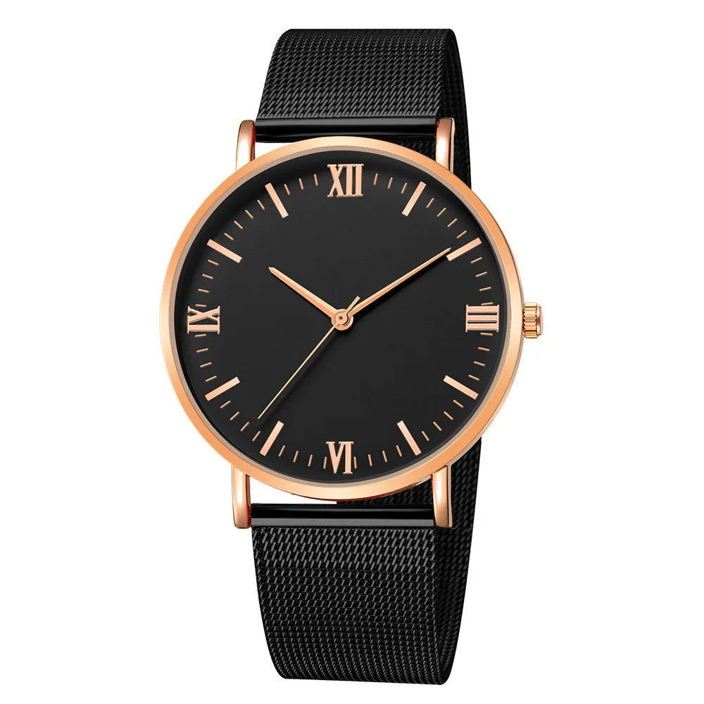 Men's casual quartz watch with round alloy case, mineral glass, pointer and number display, 40mm dial, available in all black